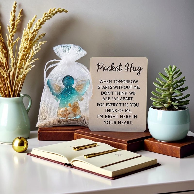 Angel Pocket Hug in Memory of The Dead, Handmade  Soothing Shells Ocean and Sand Desig Pocket Hug Token with Card&White Mesh Bags, Resin Angel Keepsake Sympathy Gift - Image 5